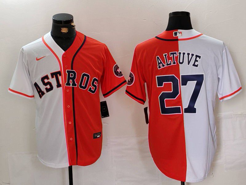 Men Houston Astros 27 Altuve White orange Nike 2024 MLB Jersey style 1